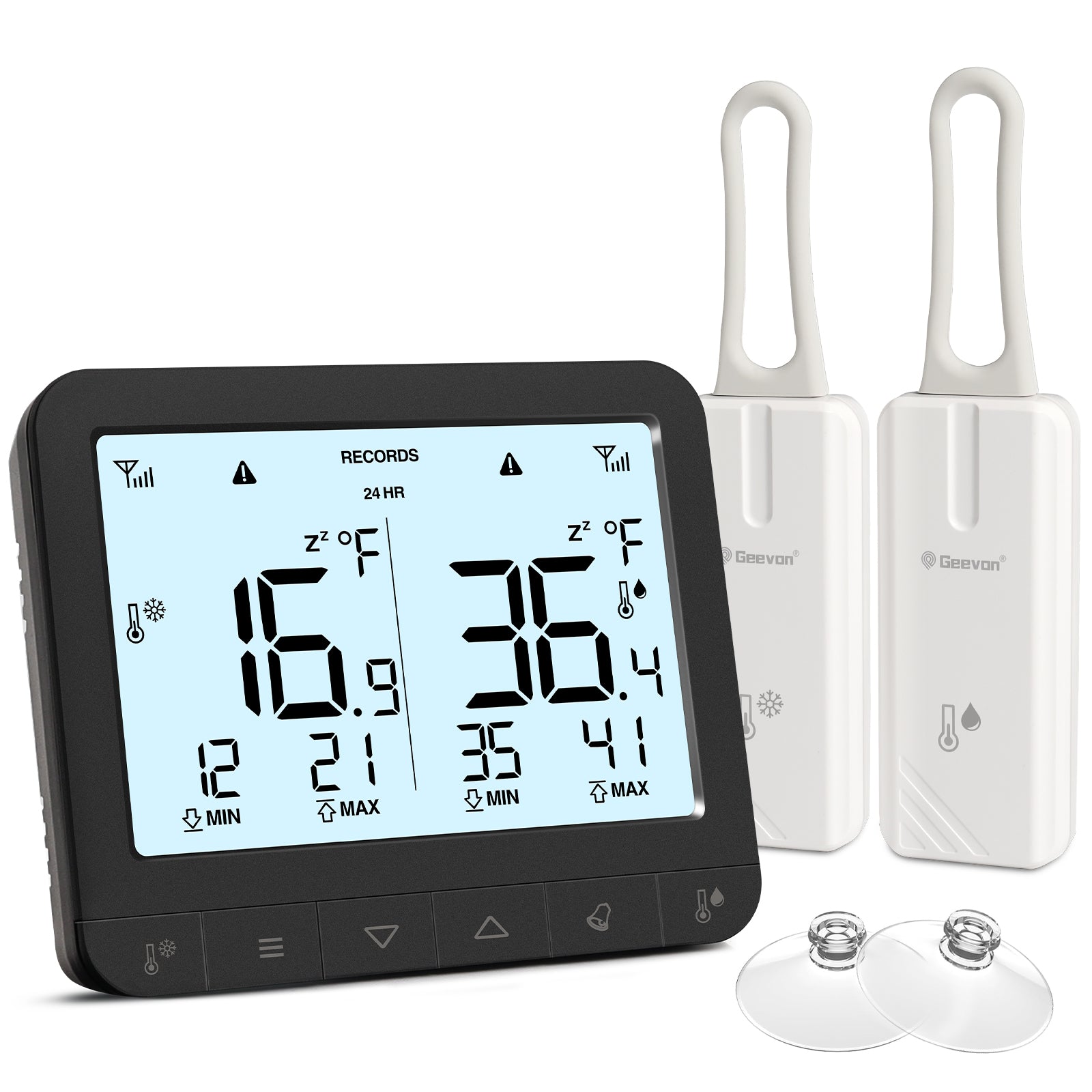 Geevon Digital Refrigerator Thermometer with Alarm, Low Battery Warning Icon, Max/Min Temperature LCD Display, Suitable for Domestic or Commercial Use Freezer Thermometer with Alarm